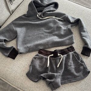 Feat Gray Cropped Hoodie and Shorts Set